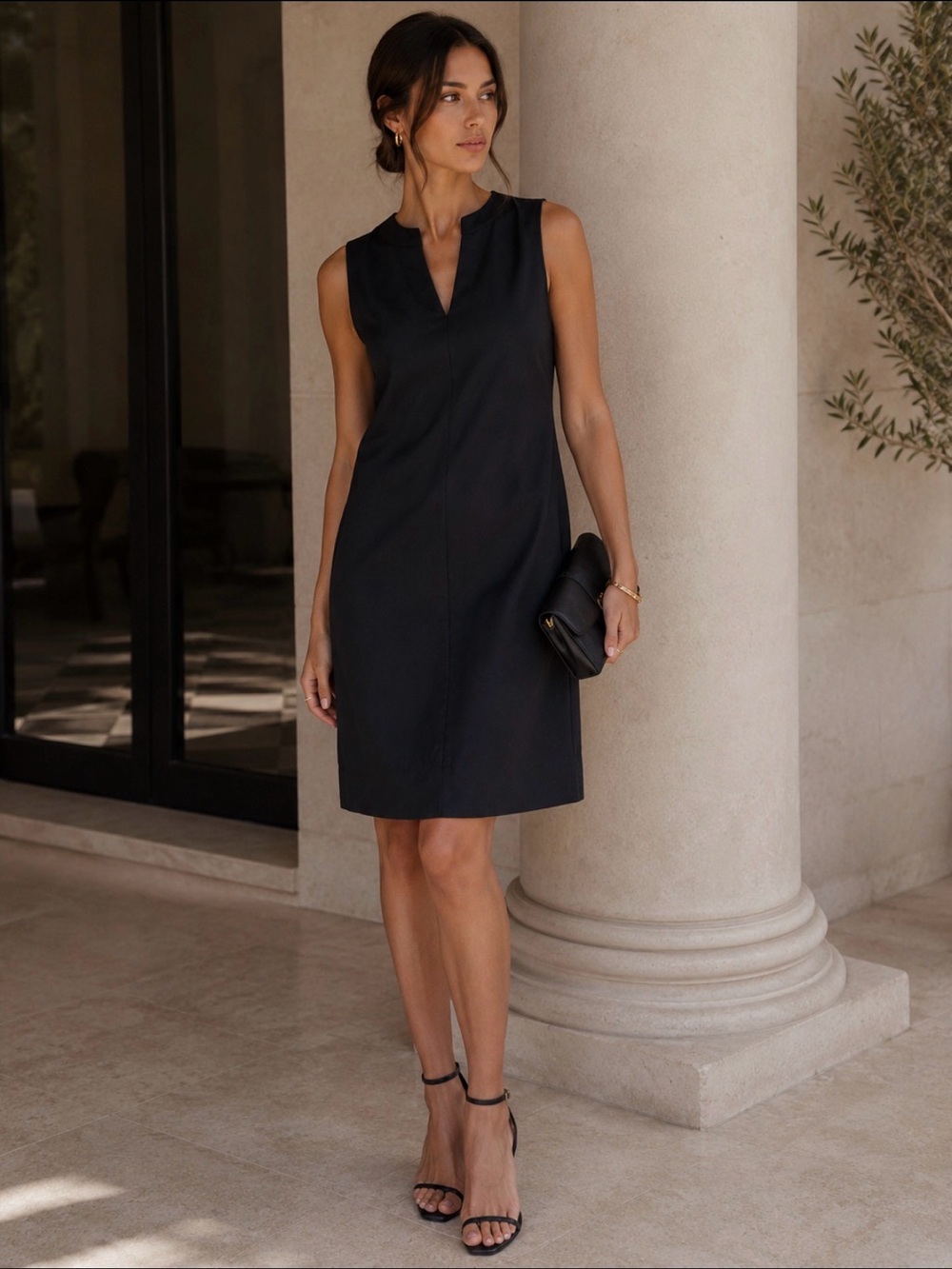 Banana Republic Black Sleeveless V-Notch Shift Dress